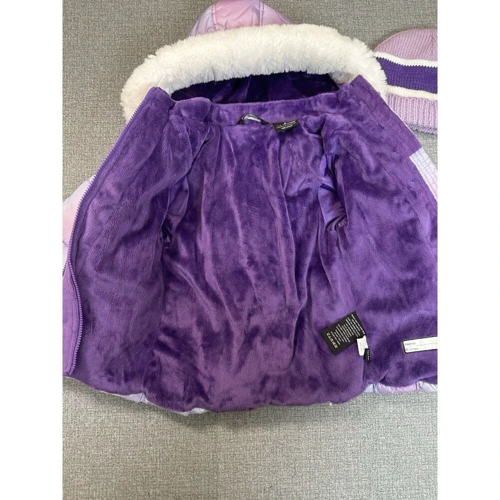 Snozu Girls Purple Pink Hooded Faux Fur Trim Quilted Puffer Snow Jacket Size 5T